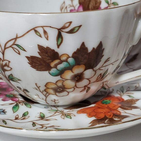 Norcrest Teacup and Saucer Orange Yellow Pink Flowers - Picture 3 of 11